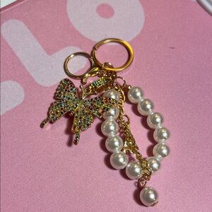 Gold Butterfly and Pearl Keychain
